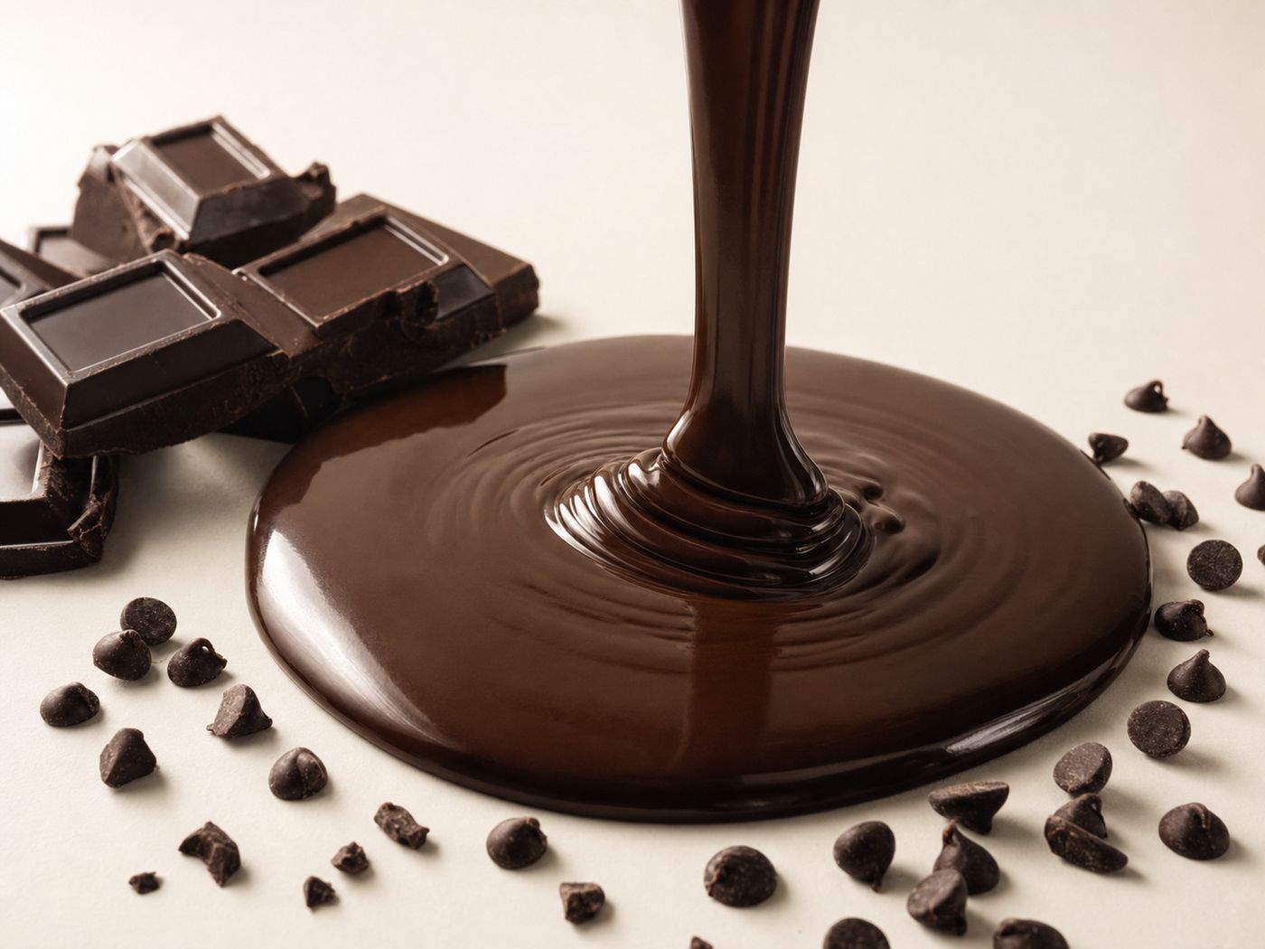 Tempered chocolate being worked on a marble slab