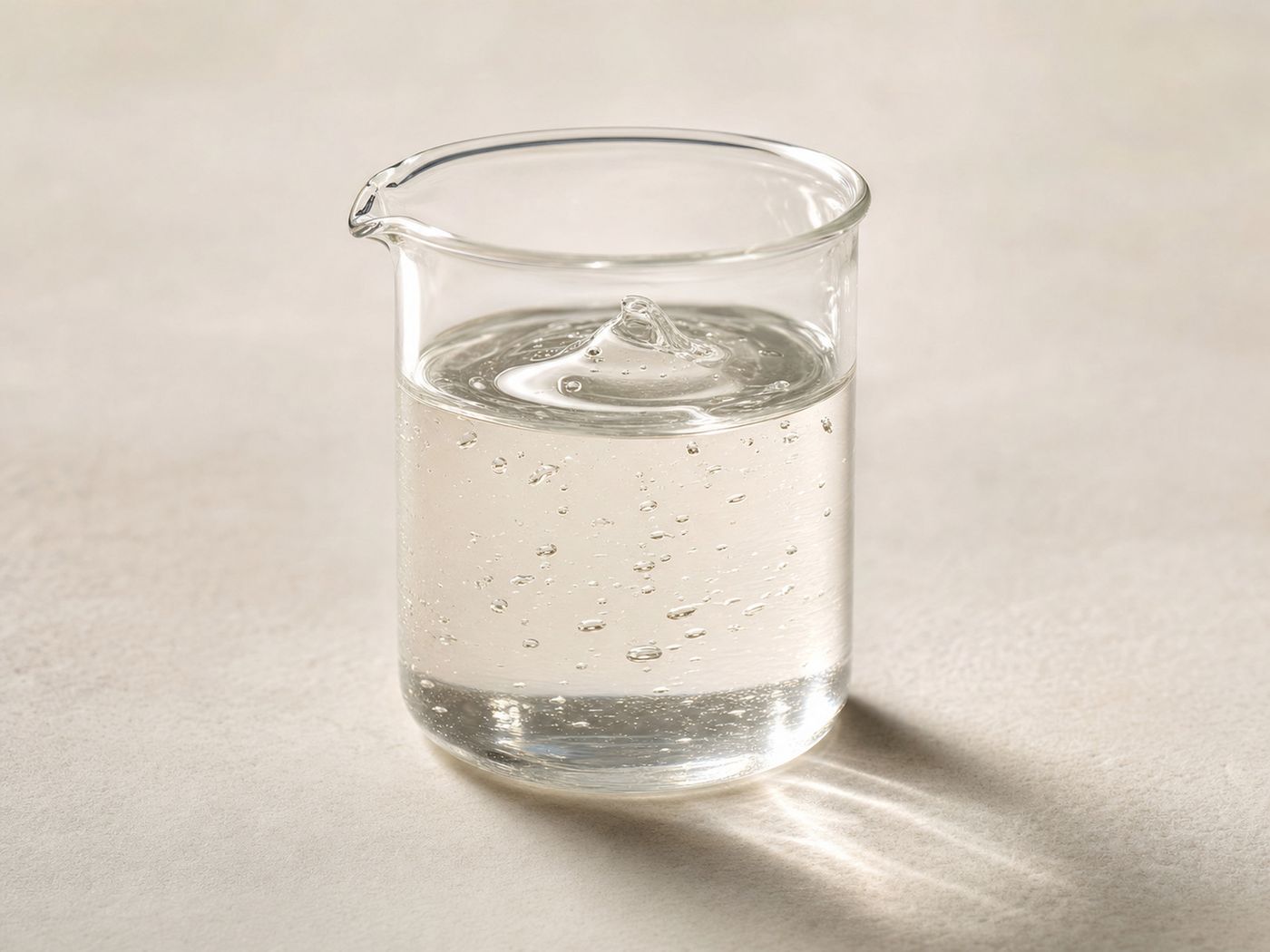 Clear sorbitol solution in laboratory glassware