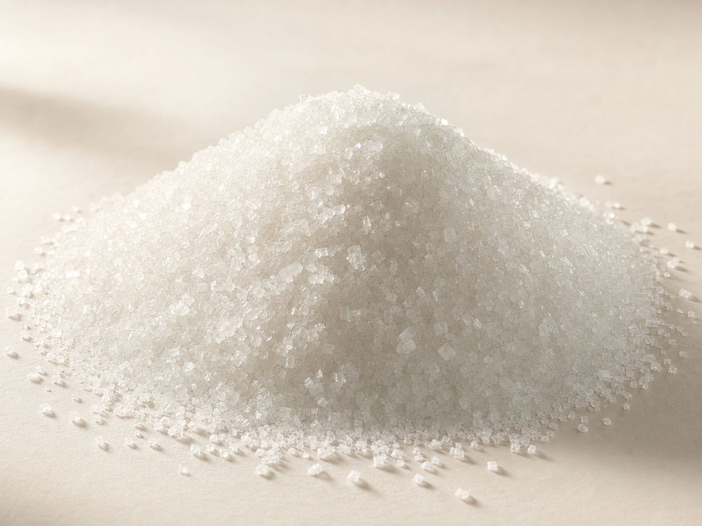 White crystal sugar in a wooden scoop